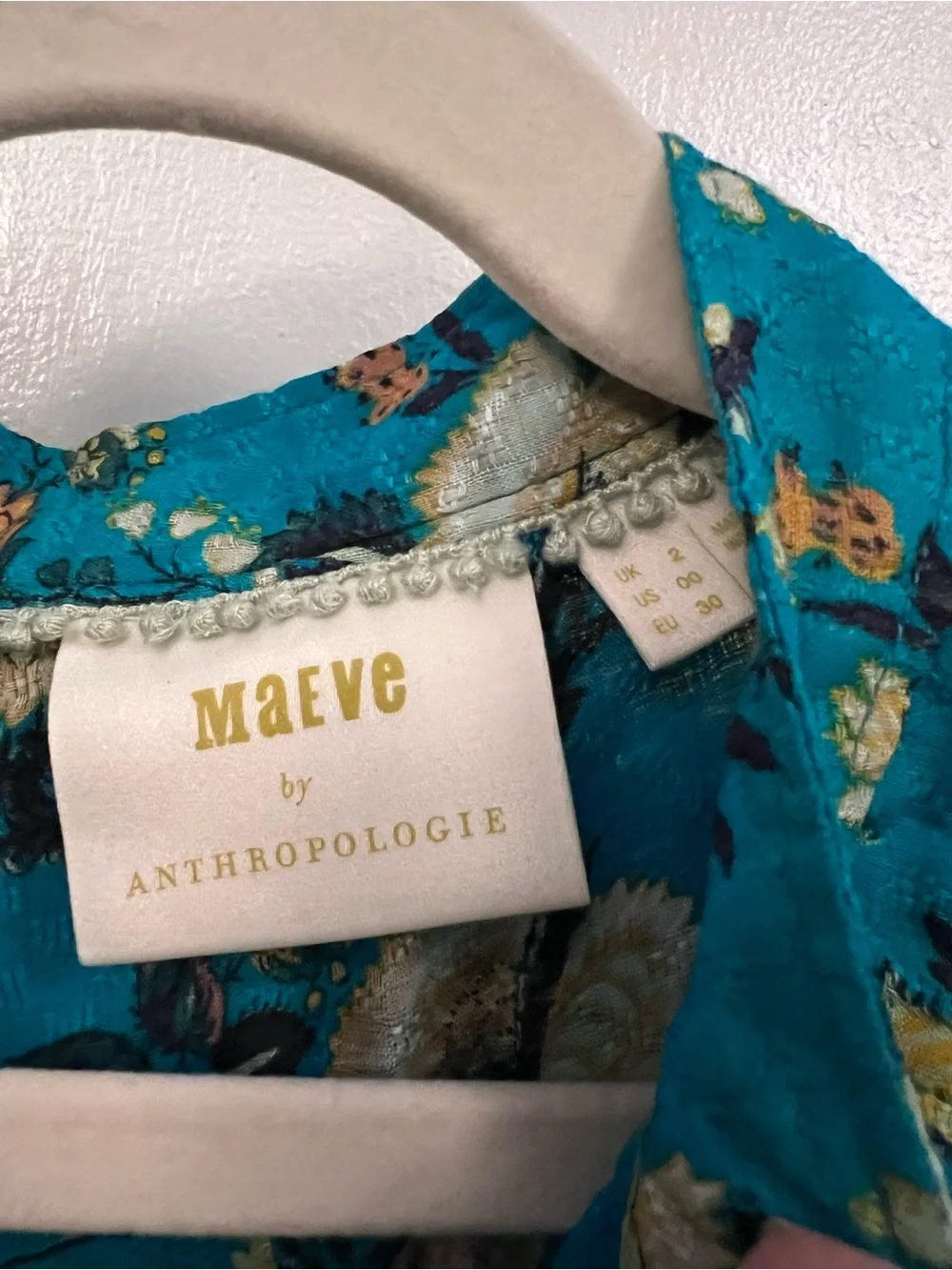 Anthropologie Maeve Turquoise Floral Button-Up Blouse